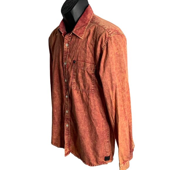 Quiksilver Button Up Long Sleeve Shirt S Red Acid Wash Pocket Collar Cotton - Picture 3 of 8